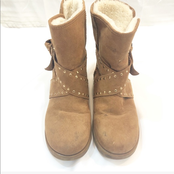 GUESS BROWN & GOLD FUR BOOTS - Picture 2 of 6